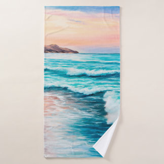 Toalha De Banho  pintura a óleo do lindo pôr do sol roxo sobre o o