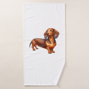 Toalha De Banho Pintura De Dachshund - Pintura De Aquarela De Cach