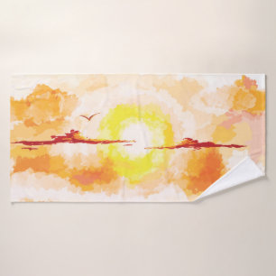 Toalha De Banho Pintura do Céu Sunset, Céu, Nuvens, Pássaros