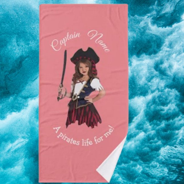 Toalha De Banho Pirata Rosa Divertida (Make bath time exciting with our Fun Pink Girl Pirate Bath Towel )