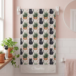 Toalha De Banho Plantas Personalizadas e Gato