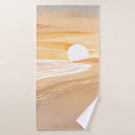Toalha De Banho Pôr do Sol na Praia Aquarela | Amarelo Bonito