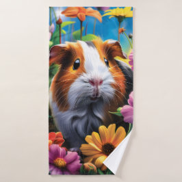 Toalha De Banho Porco-guineense entre flores vibrantes