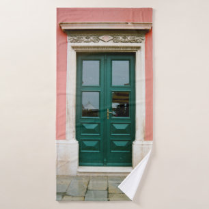 TOALHA DE BANHO PORTA DE MADEIRA DE TEAL COM QUADRO DE JANELA DE A