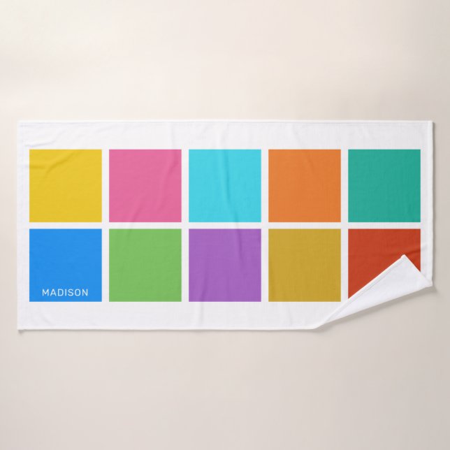 Toalha De Banho Praças de Cores de Nome Personalizado (Toalha de Banho)