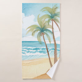 Toalha De Banho Praia Havaiana | Árvore de Palmeira Aquarela Tropi