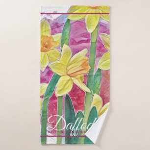 Toalha De Banho Primavera Amarelo-Flor-Amarelo-Daffodil e rosa-ama
