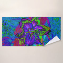Toalha De Banho Púrpura Psicodélica e Verde limão Flor