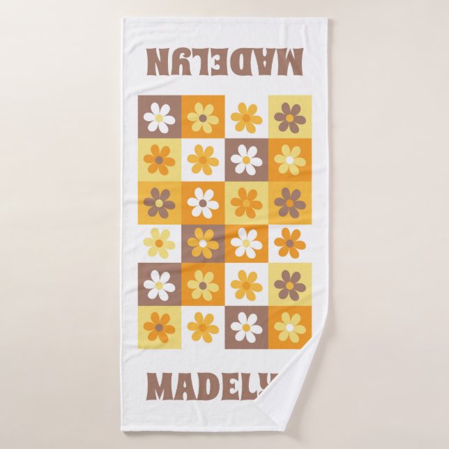 Toalha De Banho Quadro de controlo da margarida e marrom-amarelada (Toalha de Banho)