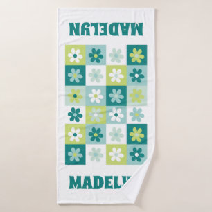 Toalha De Banho Quadro de verificação de margarida azul-lacrimogên