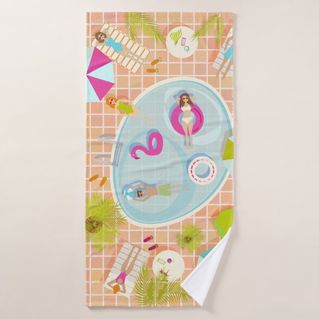 Toalha De Banho Raparigas Bikini e caras jogando piscina de nataçã (Toalha de Banho)