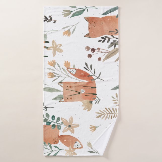 Toalha De Banho Raposas nos prados: Aquarela sem costura (Toalha de Banho)