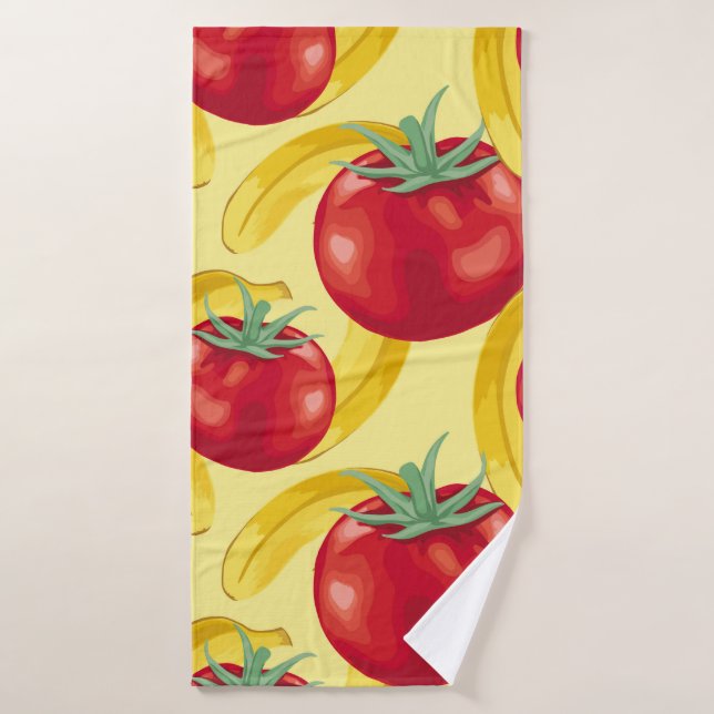 Toalha De Banho Red tomato and fruits seamless pattern designabstr (Toalha de Banho)