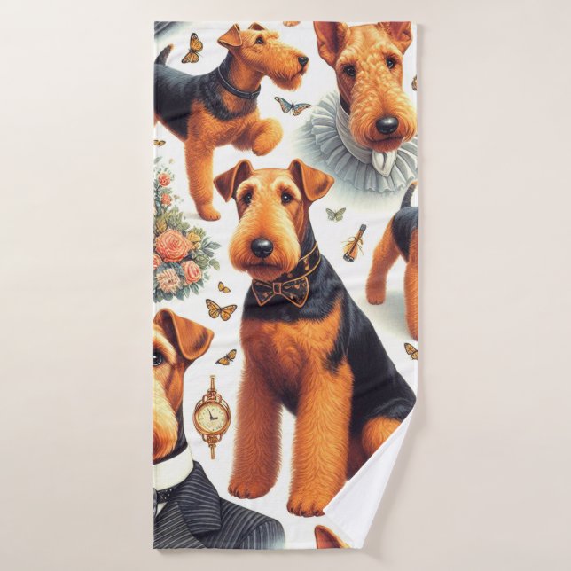 Toalha De Banho Retro Airedale Terrier sem costura (Toalha de Banho)