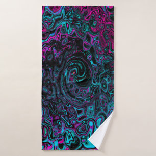Toalha De Banho Retro Aqua Magenta e Abstrato preto