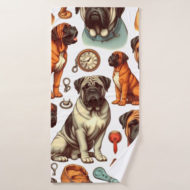 Toalha De Banho Retro Bullmastiff Seamless (Toalha de Banho)