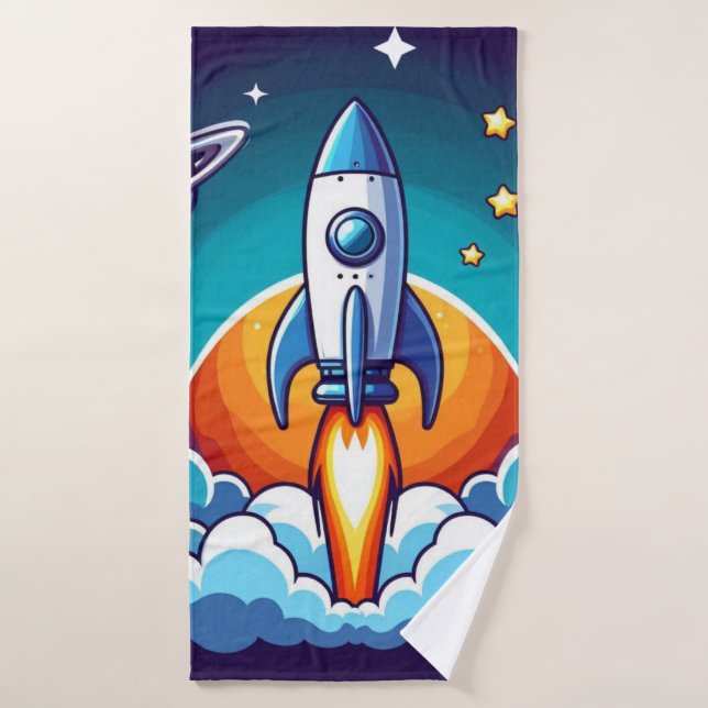 Toalha De Banho Retro, foguete espacial (Toalha de Banho)