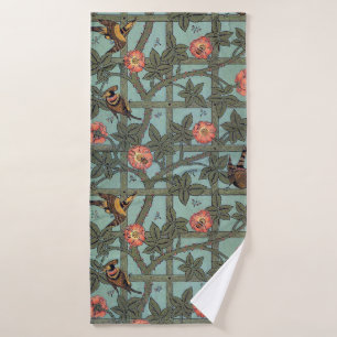 Toalha De Banho Rosa de subida e pássaro pequeno, William Morris