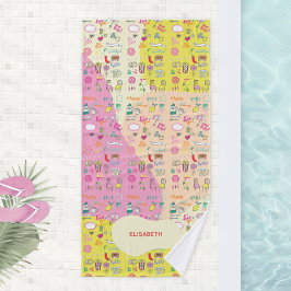 Toalha de Banho Rosa Pastel Feminina Kawaii Doodle