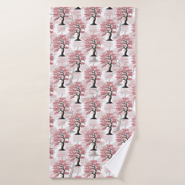 Toalha De Banho Sakura Pink Chersom Tree Design (Toalha de Banho)