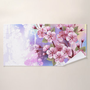 Toalha De Banho Sakura rosa no fundo da pintura