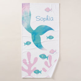 Toalha De Banho Sereia Debaixo do Mar Rosa Azul Pastel Meninas Ado