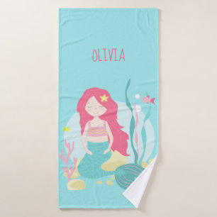 Toalha De Banho Sereia Rosa e Mint