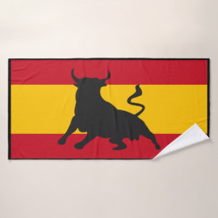 Toalha De Banho Silhueta Bull na bandeira espanhola