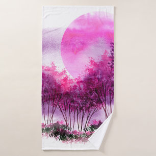 Toalha De Banho silhueta roxa, rosa, de árvores contra o fundo