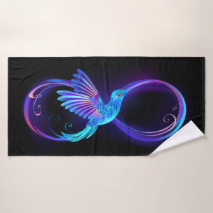 Toalha De Banho Símbolo Neon Infinity com Hummingbird brilhante