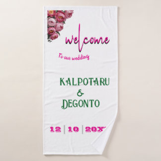 Toalha De Banho Sinal de Boas-Vindas de Casamento Floral Rosa Eleg