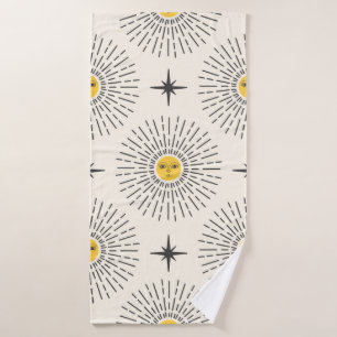 Toalha De Banho Sol com Padrão Celestial de Rosto Sem Costura