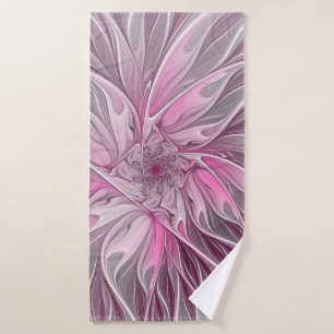 Toalha De Banho Sonho de Flor Fractal Rosa, Padrão de Fantasia Flo