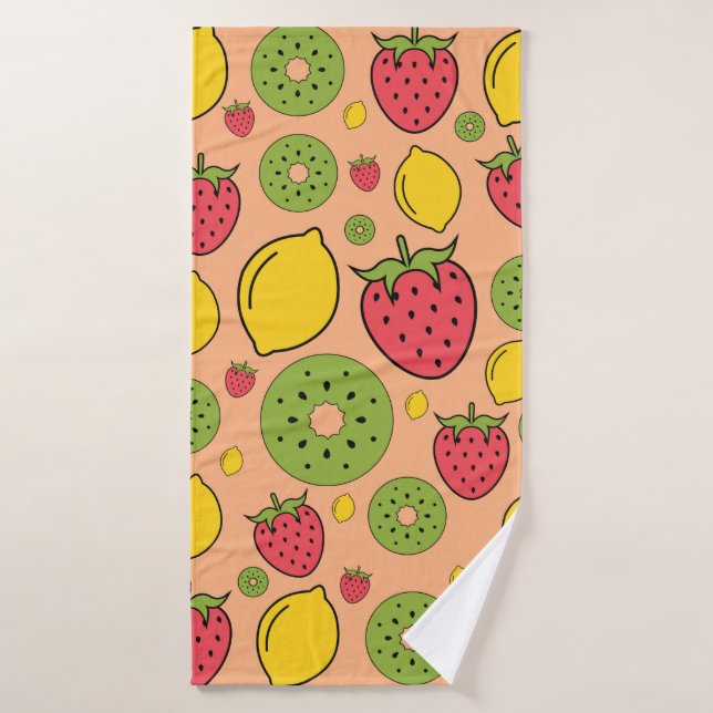 Toalha De Banho Strawberry, lemon and kiwi fruits wallpaper backgr (Toalha de Banho)