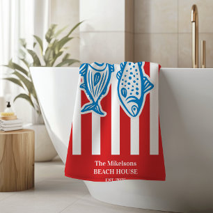 Toalha De Banho Stripes Náuticas De Sardina Vermelha Da Família Pe
