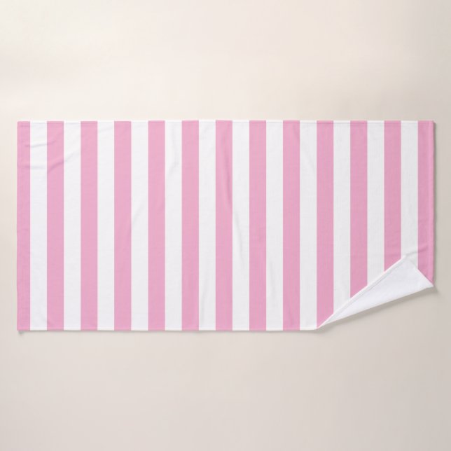 Toalha De Banho Stylish Striped White and Light Pink (Toalha de Banho)