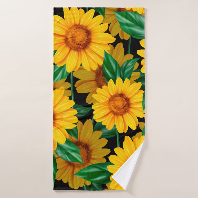 Toalha De Banho Sunflower seamless pattern. Background with yellow (Toalha de Banho)