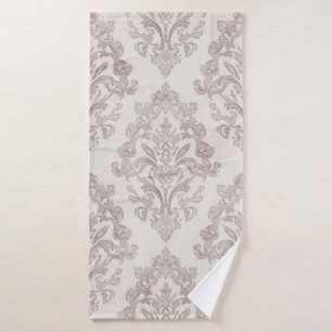 Toalha De Banho Taupe Suave Damasco Aquarela Floral Clássico