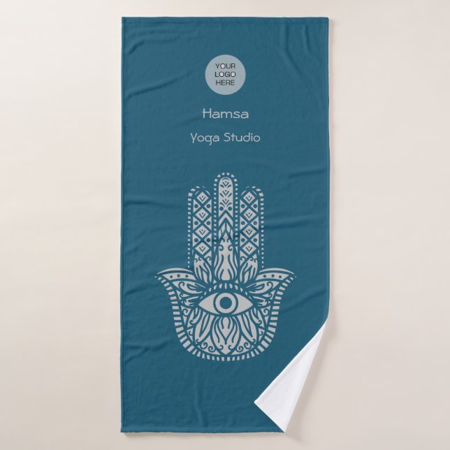 Toalha De Banho Teal Green Yoga Studio Hamsa personalizável (Toalha de Banho)