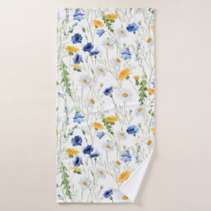 Toalha De Banho Teste padrão de flores azul & amarelo