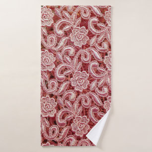 Toalha De Banho Textura rosa fina de rendas com uma bela vinda