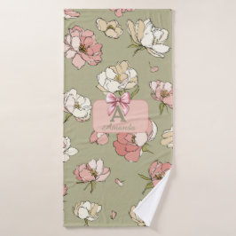 Toalha De Banho Toalha-Padrão De Peônias Desenhada À Mão