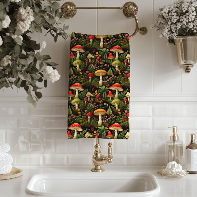 Toalha de Banho Tons Terrosos Impressão de Cogumel (Earthy Tones Bath Towel Vintage Mushroom Print)