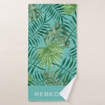 Torre de praia personalizada com folhas tropicais