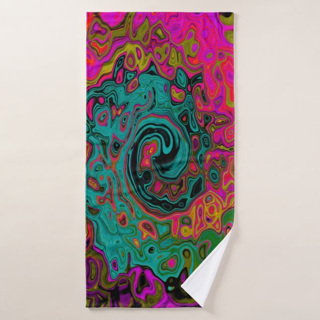 Toalha De Banho Trippy Turquoise Abstrato Retro Liquid Swirl (Toalha de Banho)