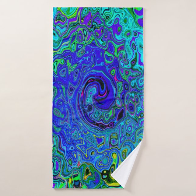 Toalha De Banho Trippy Violet Blue Abstrato Retro Liquid Swirl (Toalha de Banho)