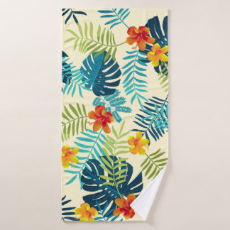 Toalha De Banho Tropical Monstera Hibiscus — Padrão de Verão