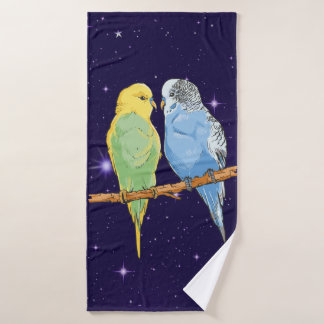 Toalha De Banho Two cute blue and green Budgie