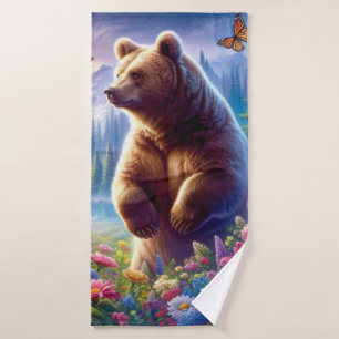 Toalha De Banho Urso e borboletas bonitos e coloridos