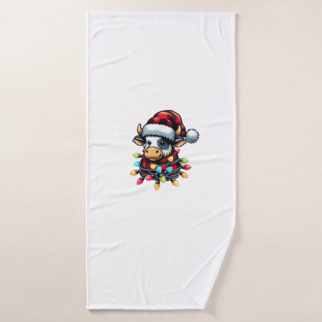 Toalha De Banho Vaca Natal Santa Hat Buffalo Xadrez Xmas Vaca Lov (Toalha de Banho)